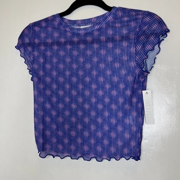 Abound Womens Ruffle Cap Sleeve Top‎ Sheer Mesh Fitted Tee Purple XS - Picture 1 of 12